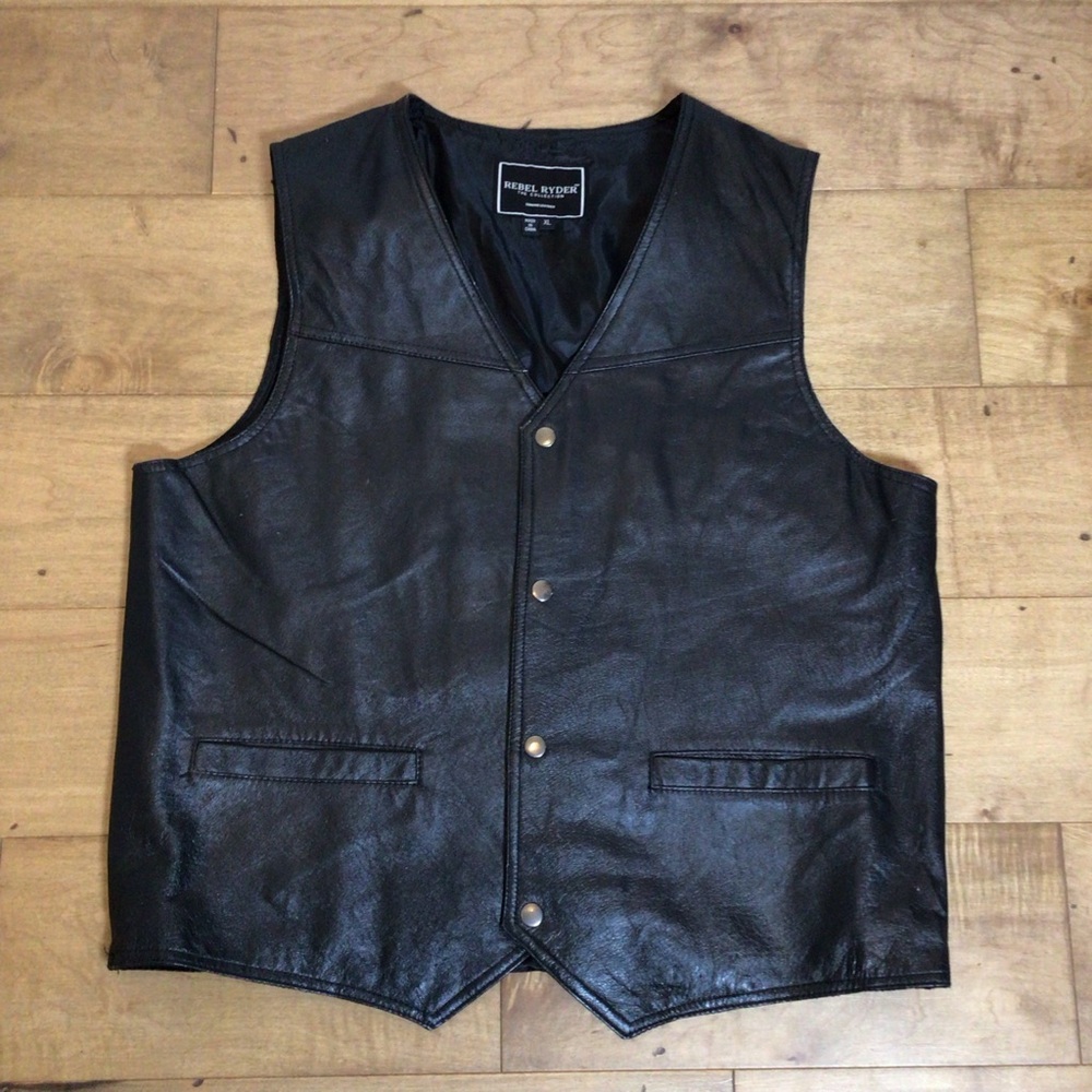 Vintage Rebel Ryder Black Leather Vest Mens XL Biker Motorcycle Classic
